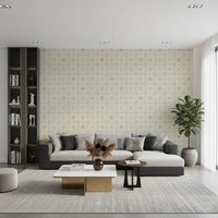 Mustard gold and cream faux tile backsplash mural.