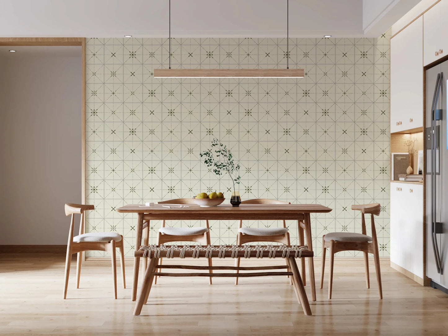 Olive green farmhouse tile pattern removable wallpaper.