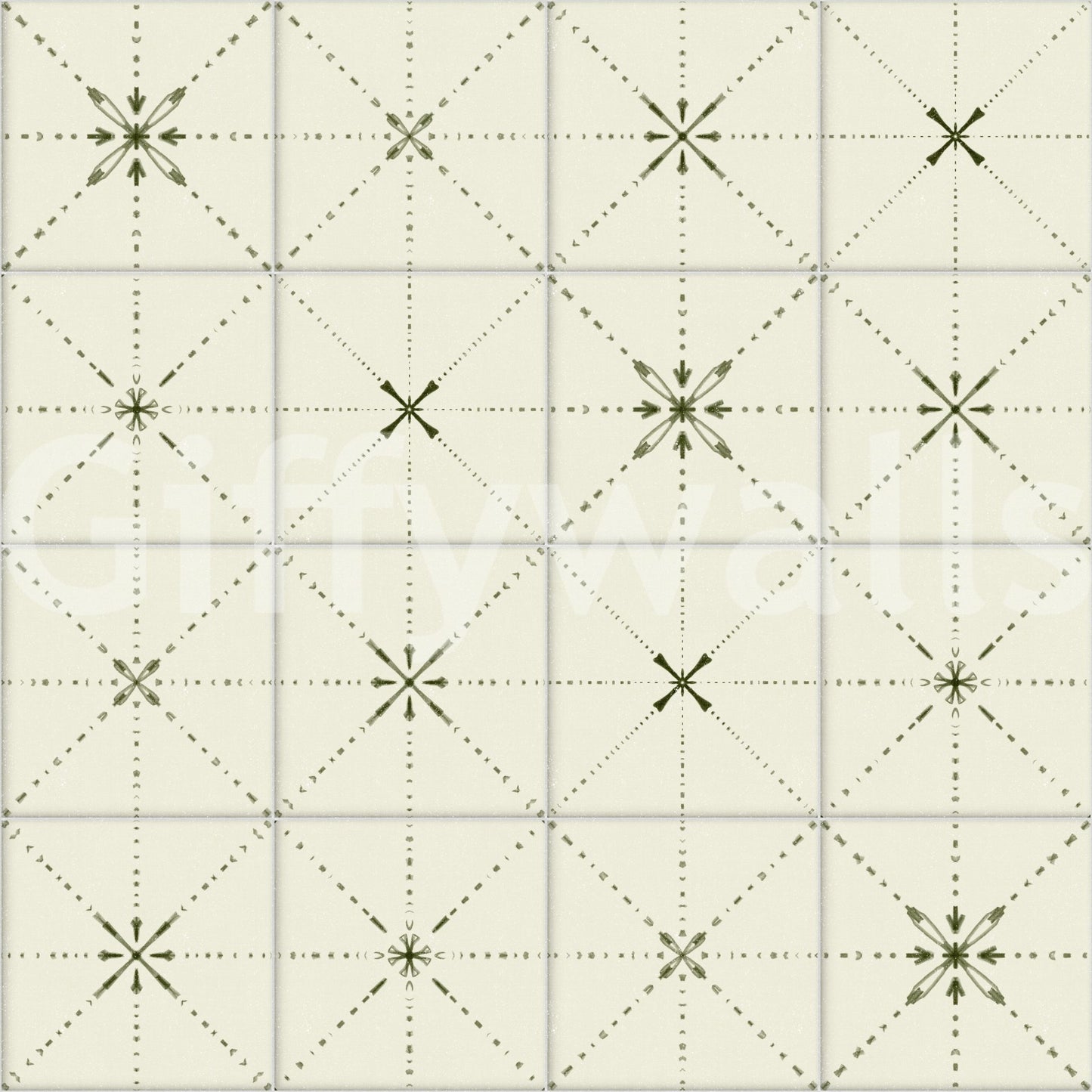 Vintage olive green star pattern wallpaper for pantry.