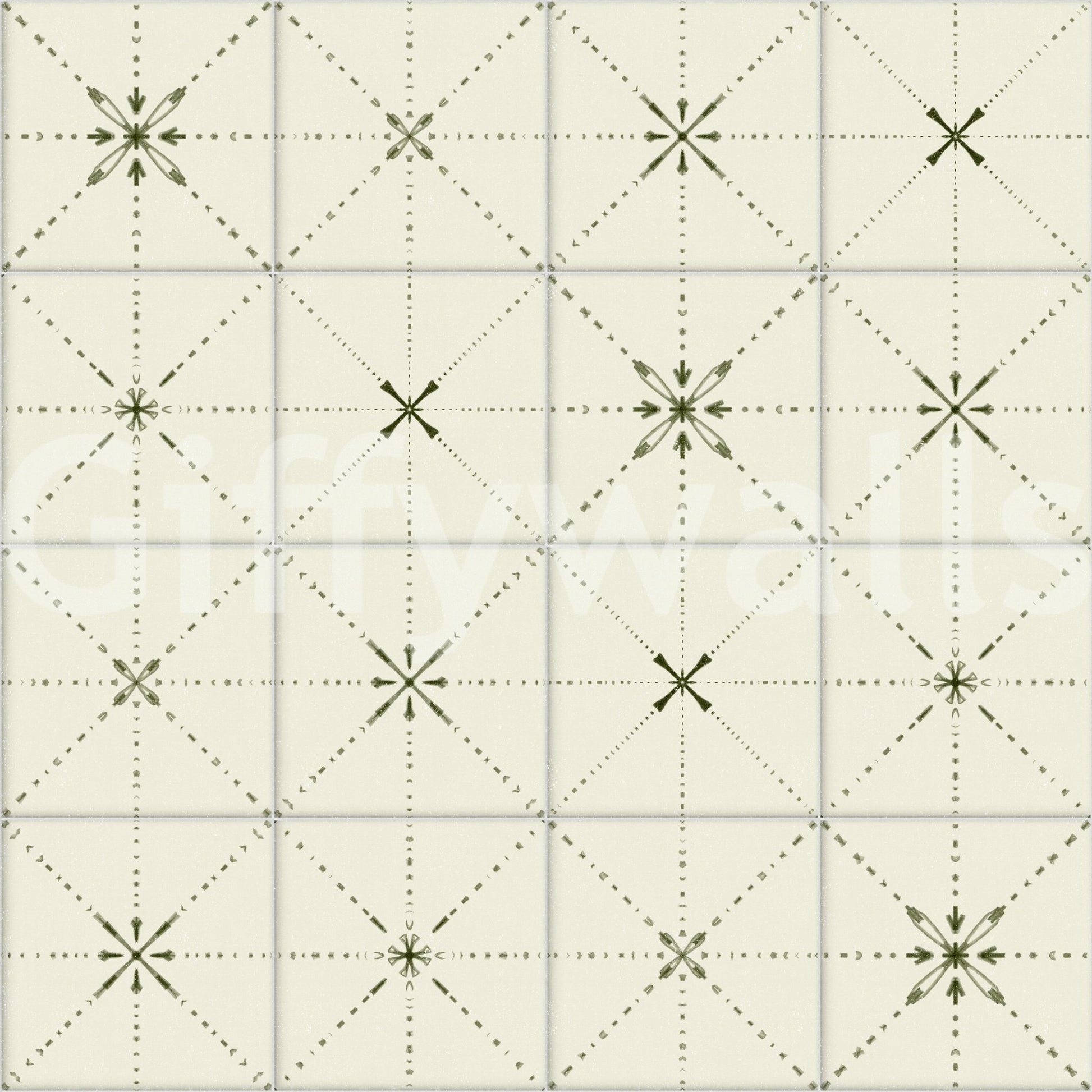 Vintage olive green star pattern wallpaper for pantry.