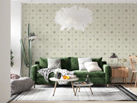 Sage green starburst motif farmhouse wall covering.