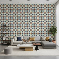 Artisanal blue star motif wallpaper for a bathroom wall mural.