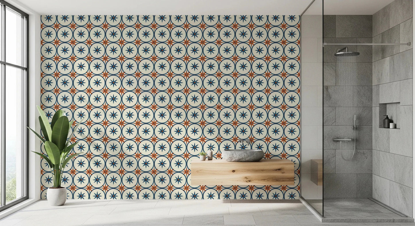 Hand-stamped aesthetic pattern wallpaper for a wall mural.