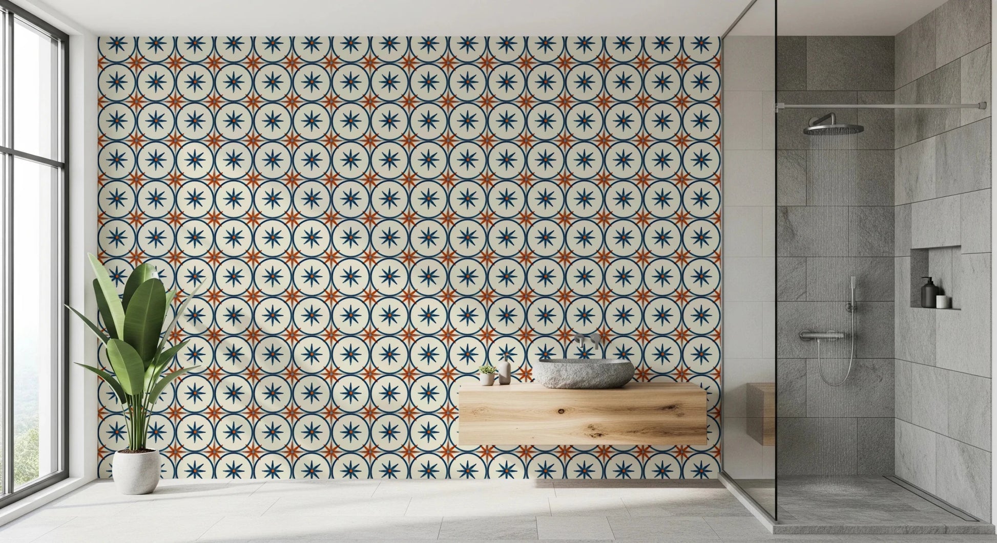 Hand-stamped aesthetic pattern wallpaper for a wall mural.