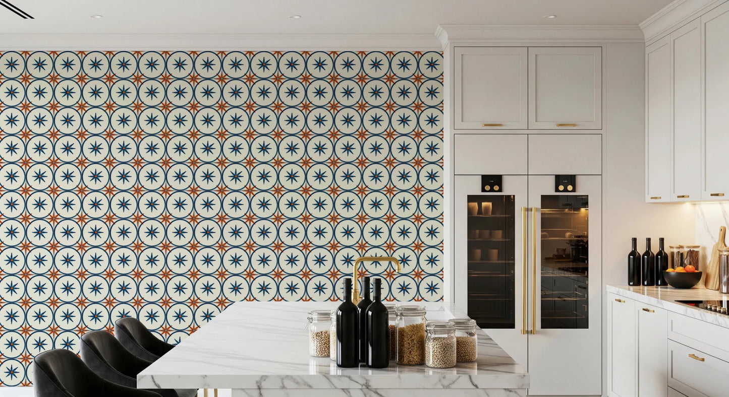 Symmetrical geometric pattern wallpaper for a home wall mural.