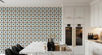 Symmetrical geometric pattern wallpaper for a home wall mural.