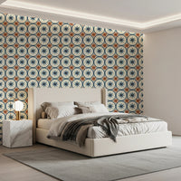 Vibrant blue star and circle pattern wallpaper wall mural.