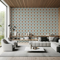 Blue and orange star pattern wallpaper for a wall mural.