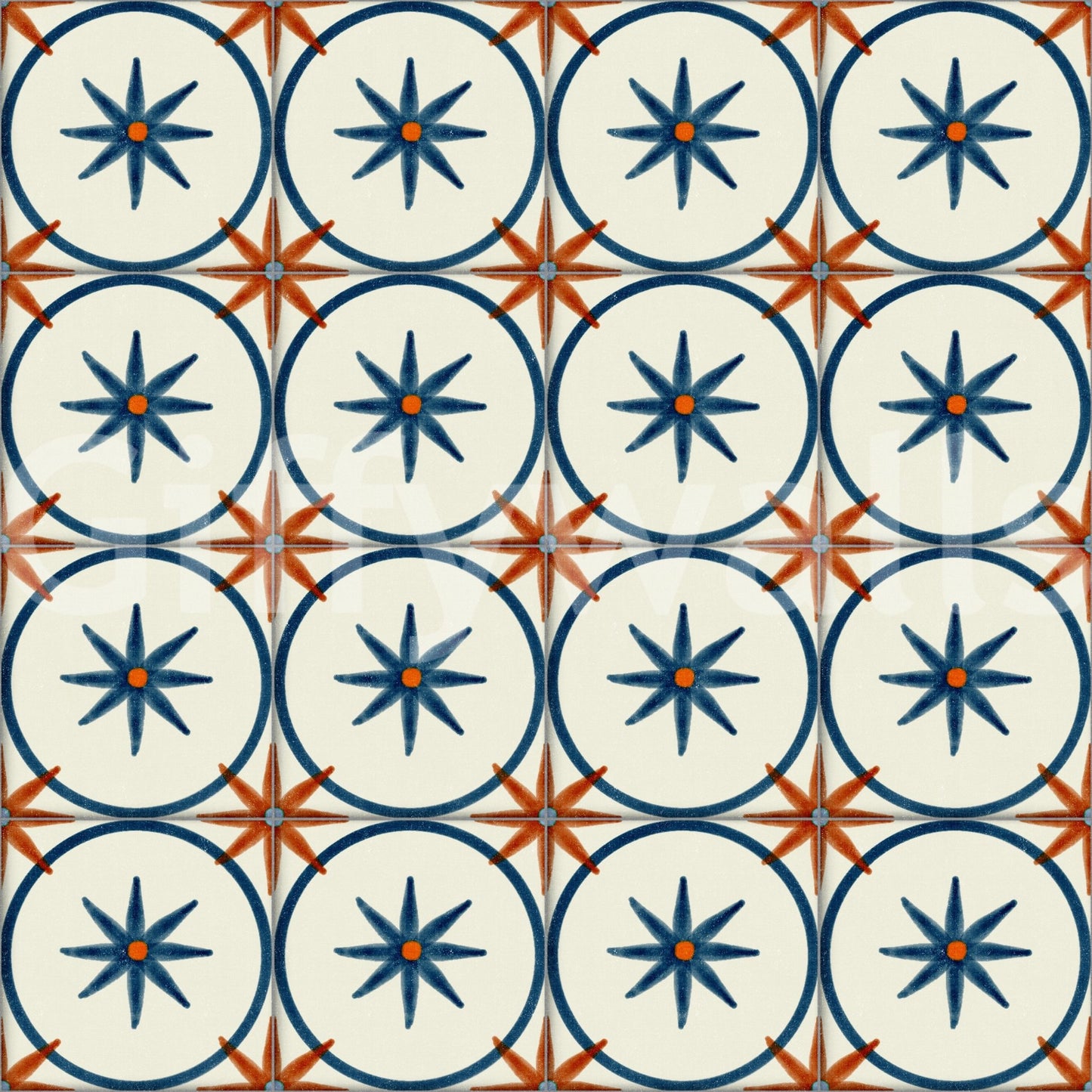 Sophisticated Mediterranean blue pattern wallpaper wall mural.