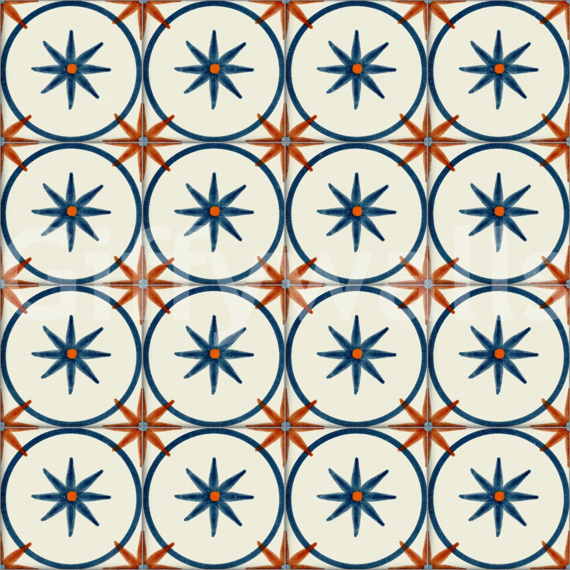 Sophisticated Mediterranean blue pattern wallpaper wall mural.