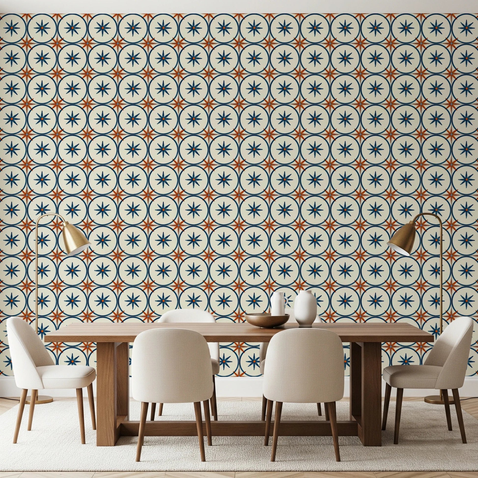 Classic geometric backsplash wallpaper for a kitchen wall mural.