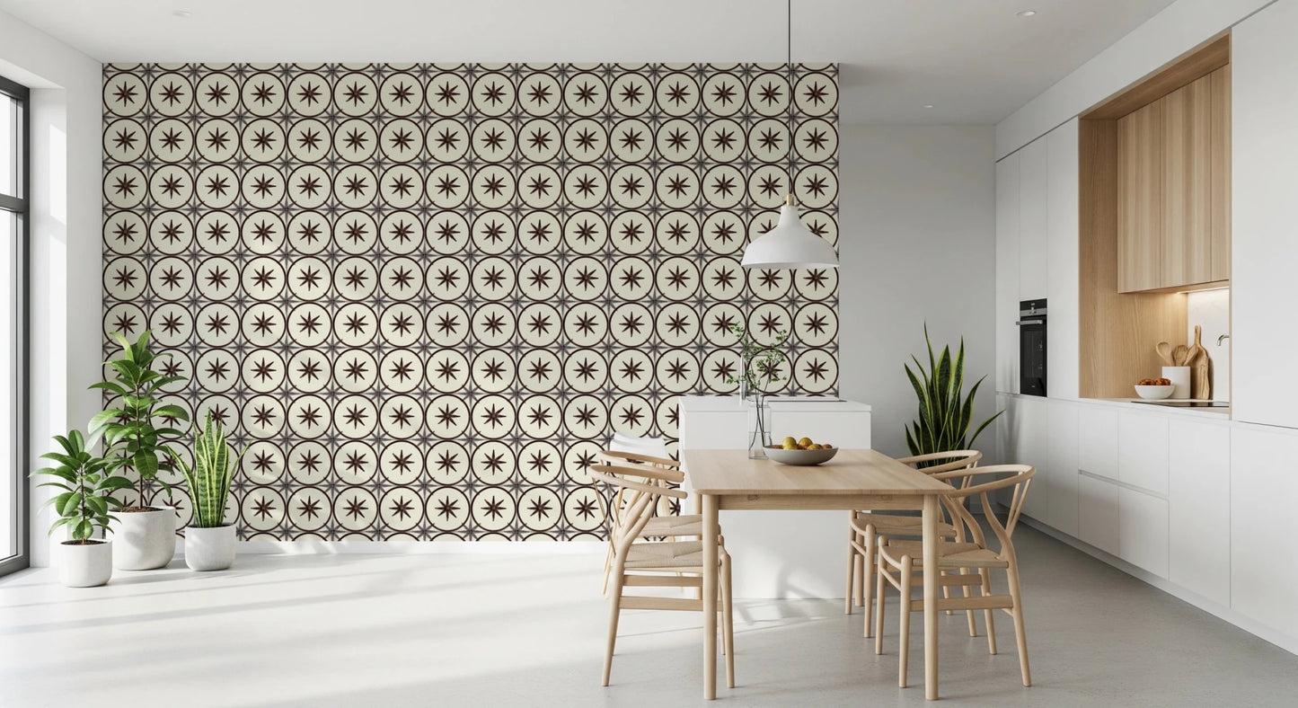 Classic geometric backsplash wallpaper for a kitchen wall mural.