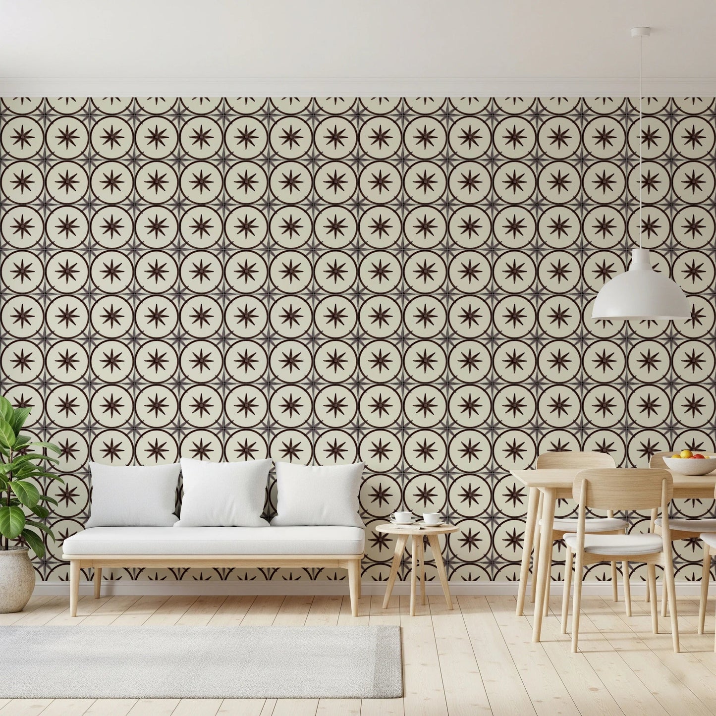Hand-stamped aesthetic pattern wallpaper for a wall mural.