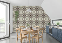 Dark brown star and circle pattern wallpaper wall mural.