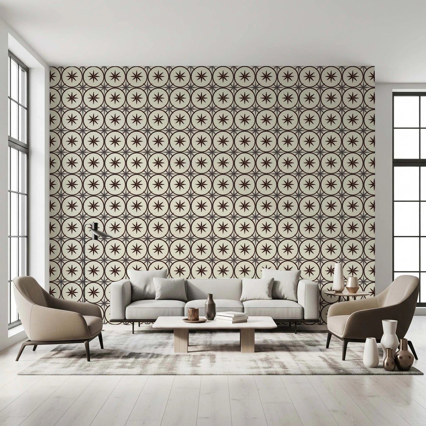 Neutral off-white and brown pattern wallpaper wall mural.