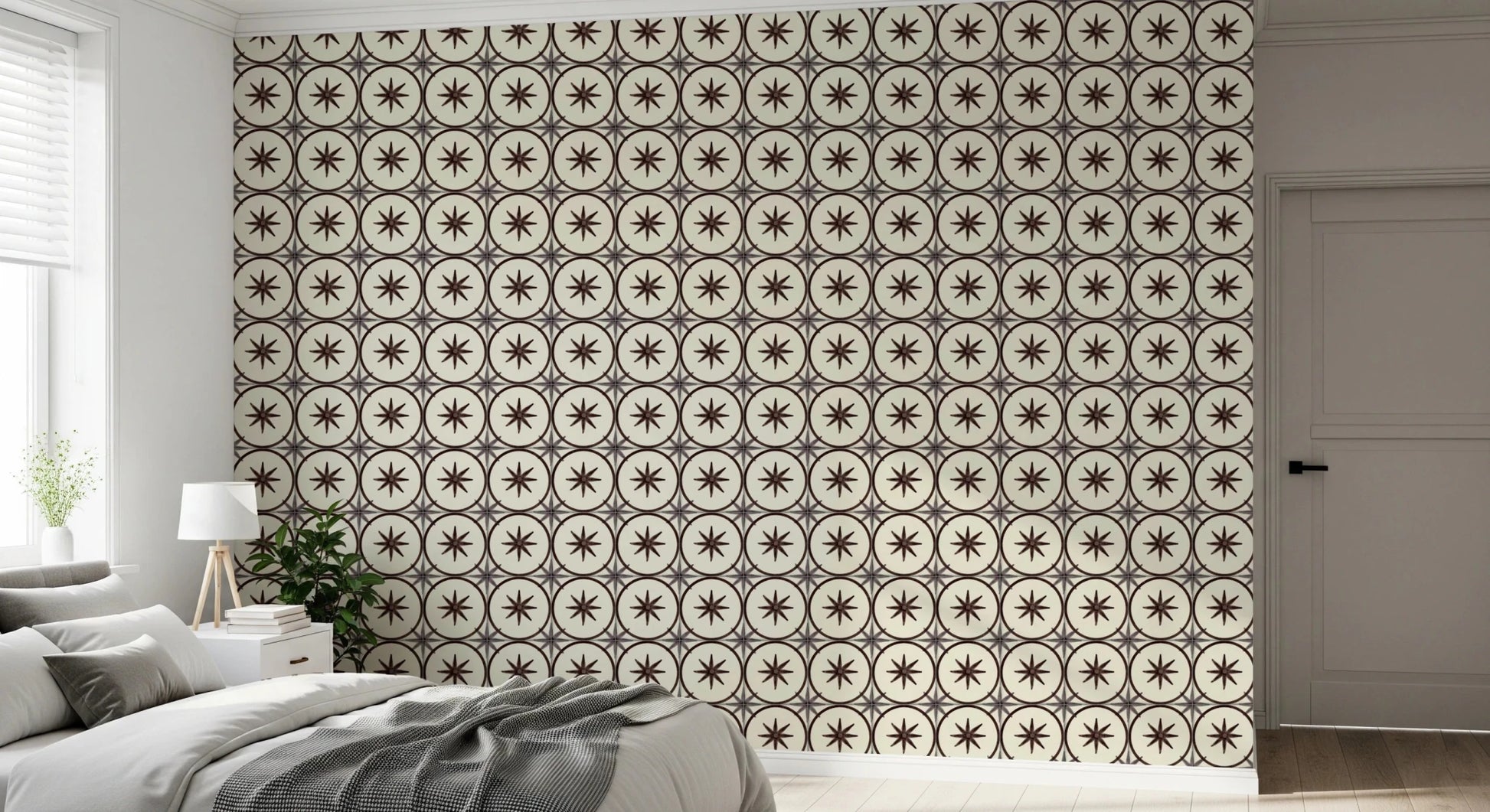 Traditional farmhouse style wallpaper for a feature wall mural.