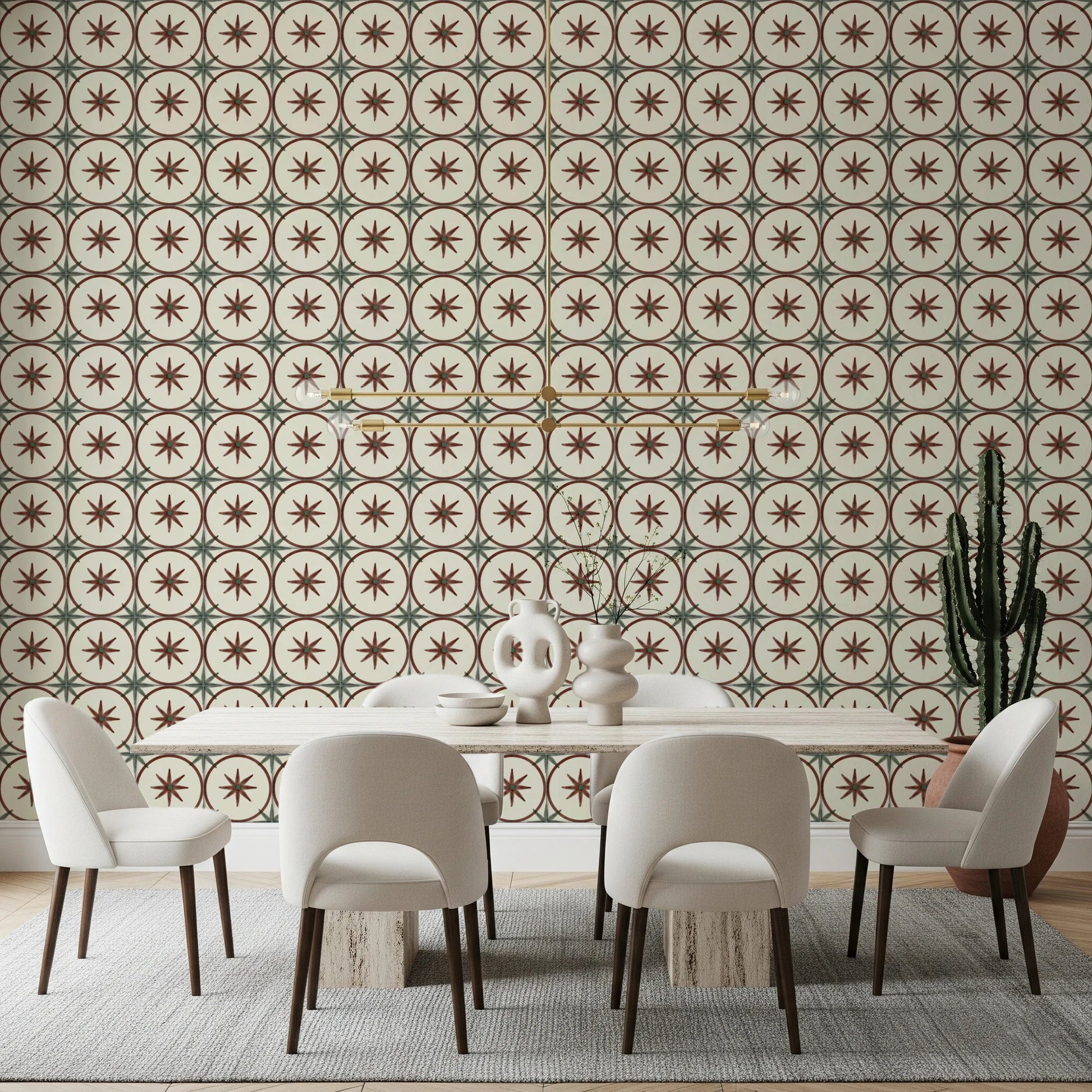 Symmetrical geometric pattern wallpaper for a home wall mural.