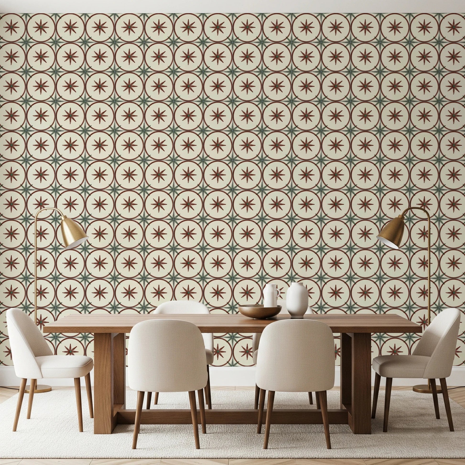 Hand-stamped aesthetic pattern wallpaper for a wall mural.