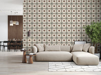 Artisanal clay star motif wallpaper for a bathroom wall mural.