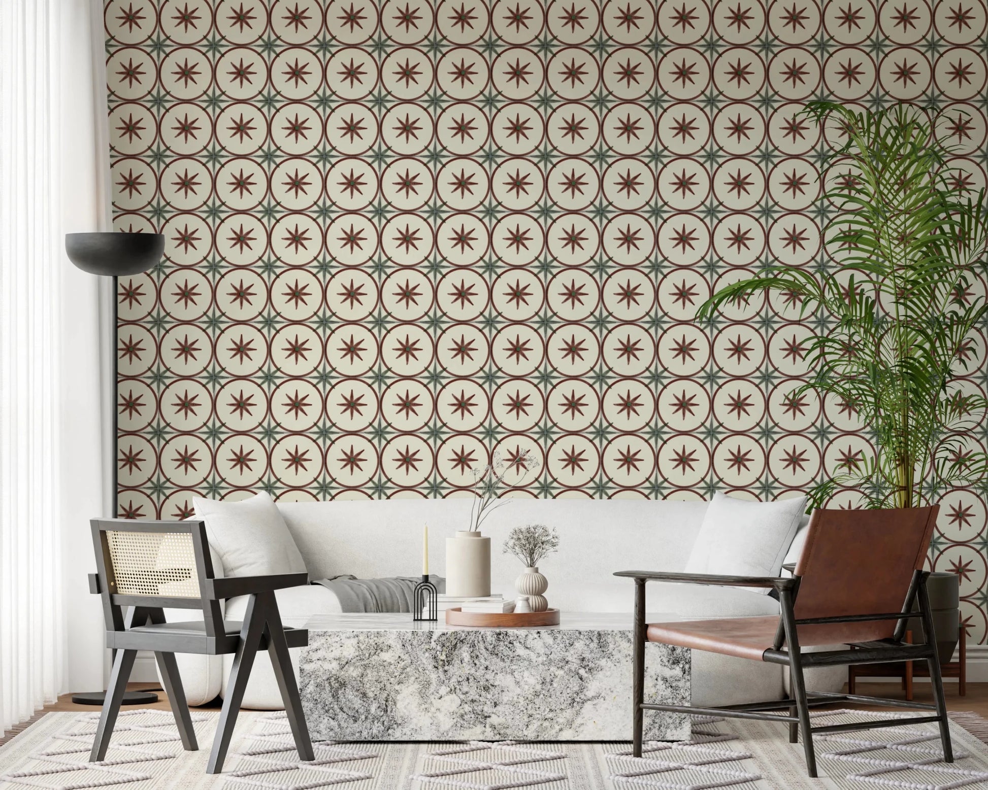 Neutral off-white and clay pattern wallpaper wall mural.