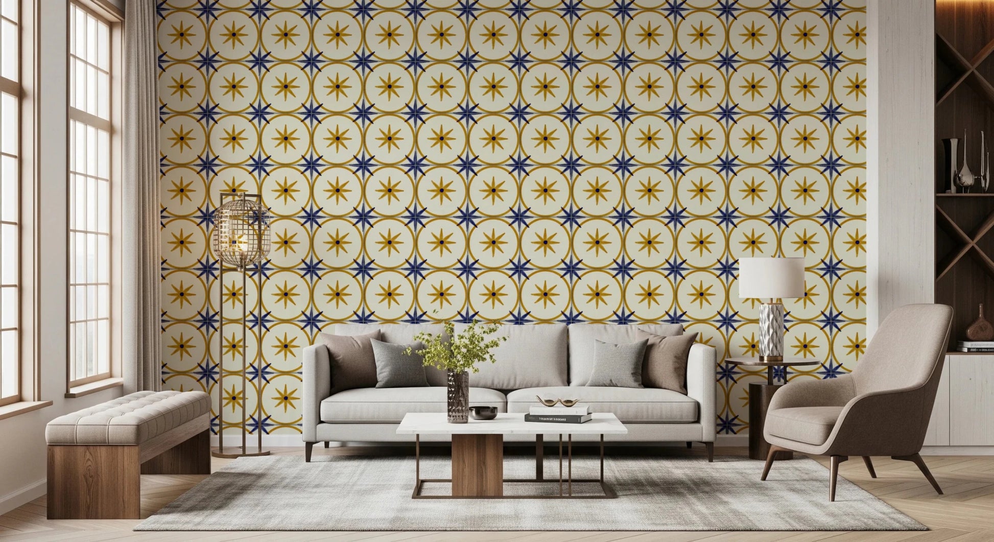 Symmetrical geometric pattern wallpaper for a home wall mural., GD8409