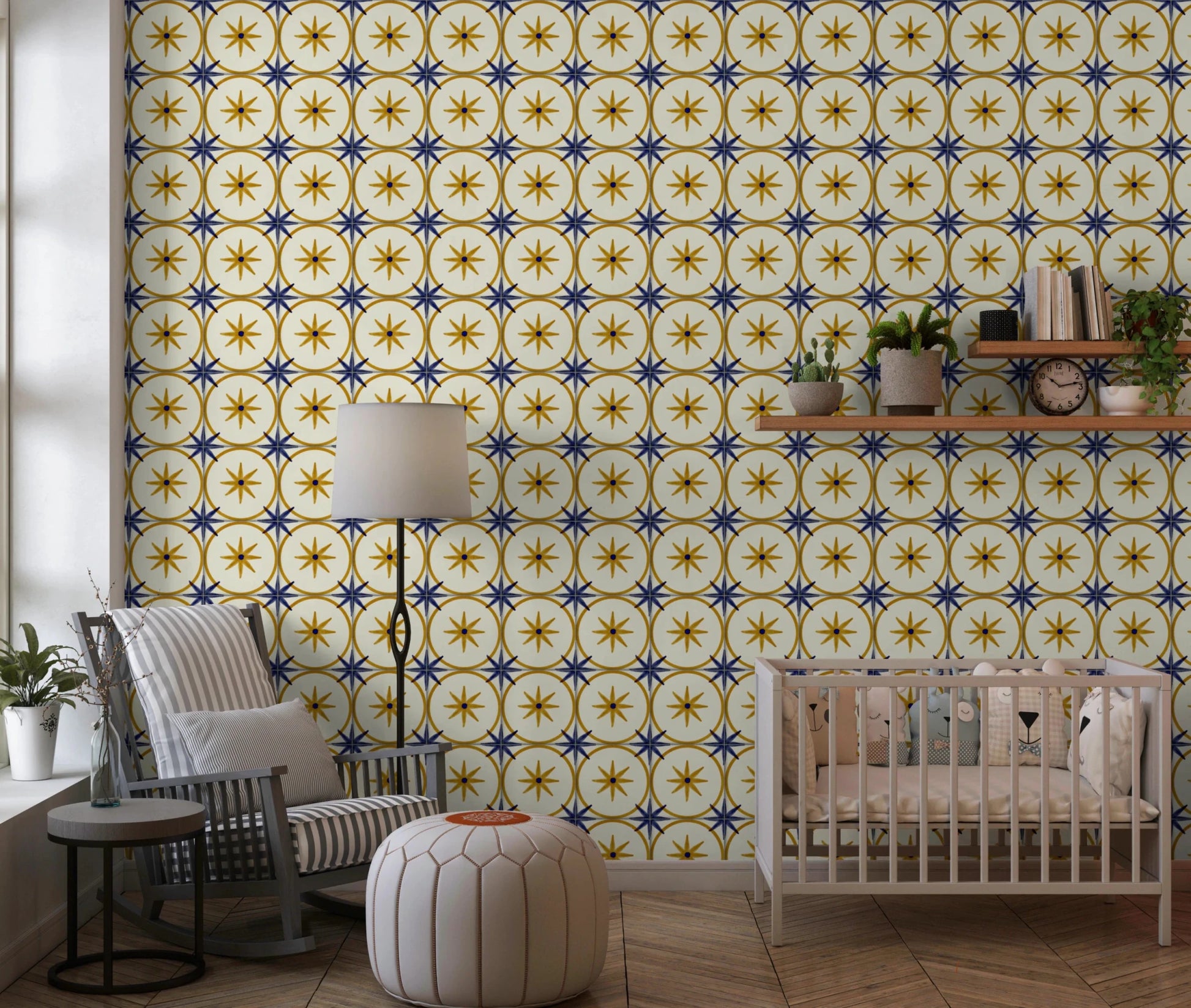 Farmhouse Timeless Backsplash Gold Wallpaper star pattern., GD8409
