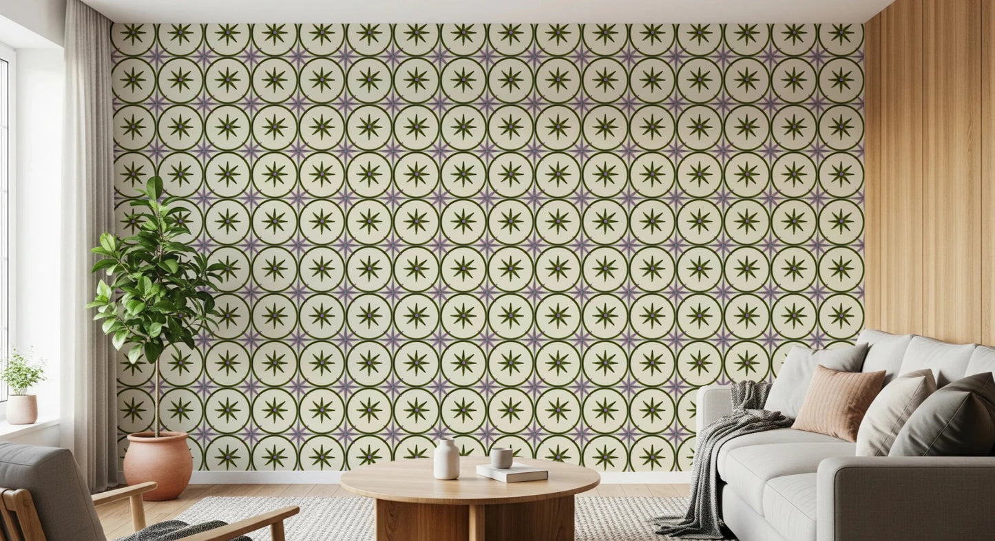 Farmhouse Timeless Backsplash Olive Wallpaper for a laundry room.