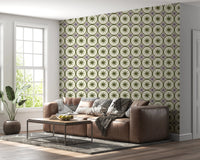 Symmetrical geometric pattern wallpaper for a home wall mural.