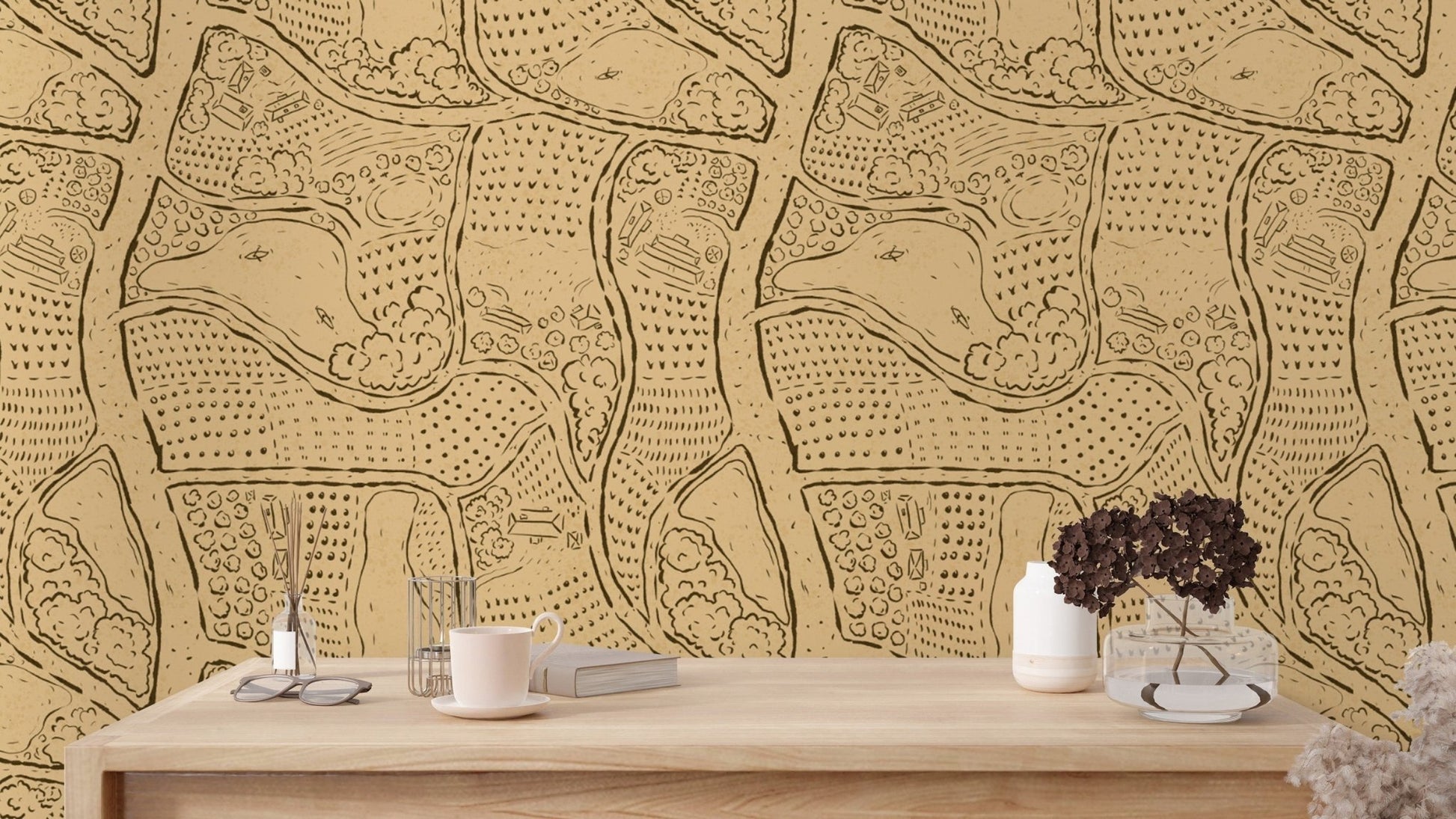 Scenic farmland roadtrip wallpaper for rustic, countryside decor.
