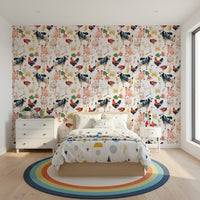 Farmyard Friends white geese illustrations on nursery wallpaper mural.
