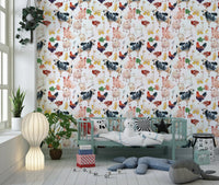 Rustic barnyard scene Farmyard Friends wallpaper for walls.