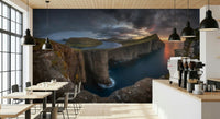 A calming serene view wallpaper mural that defines a space.