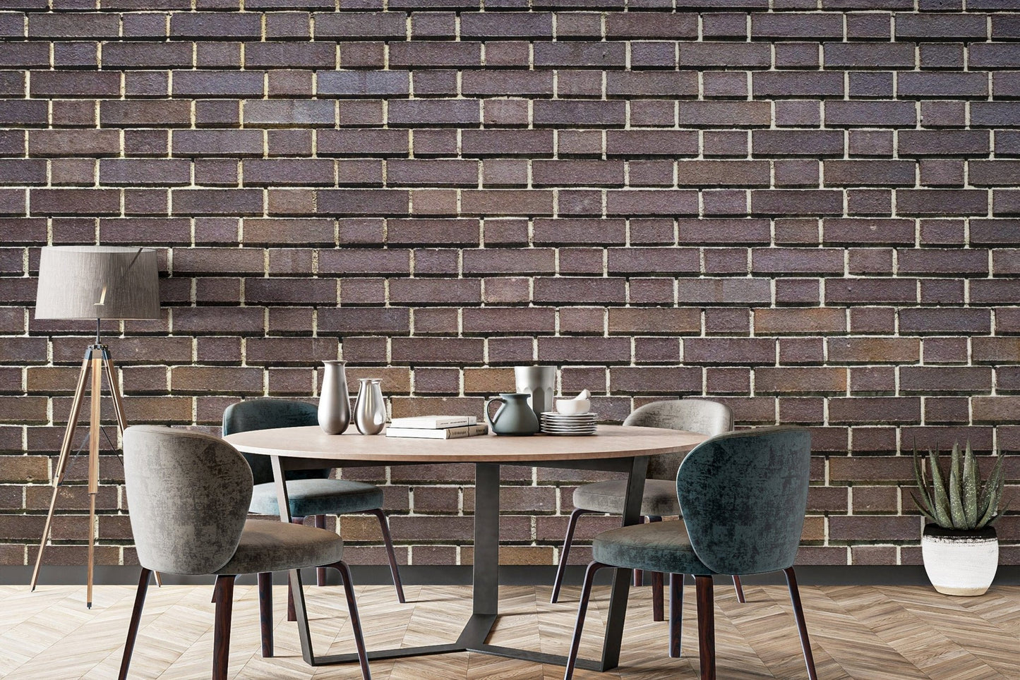 Brown faux brick wallpaper mural for rustic wall decor., brick-05