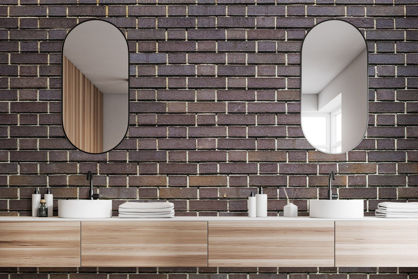 Realistic faux bricks wallpaper mural in warm brown tones., brick-05