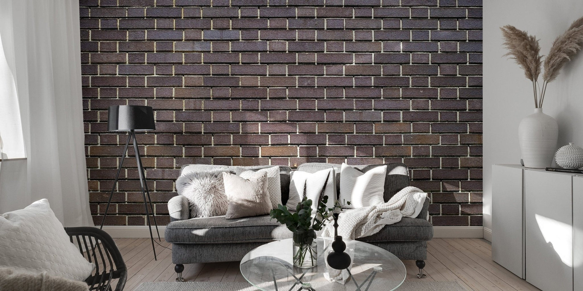 Vintage brown faux brick wallpaper mural for cozy interiors., brick-05
