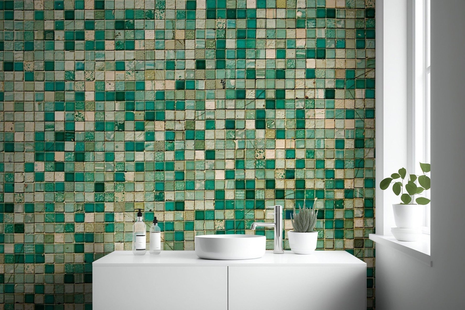 Faux Mosaic Wallpaper Mural - Giffywalls Tile-2