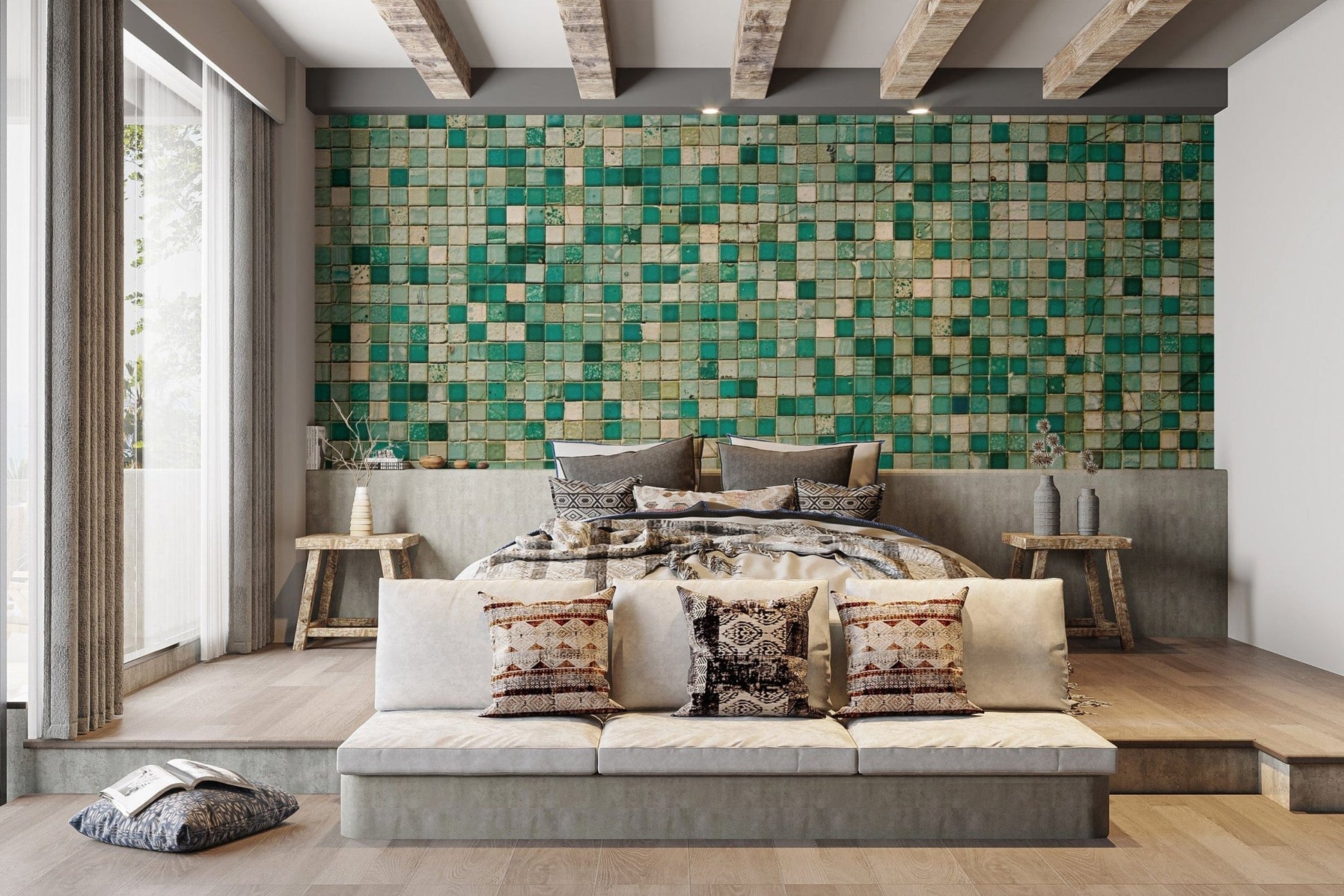 Elegant Faux Mosaic Tile Wall Mural Design Tile-2