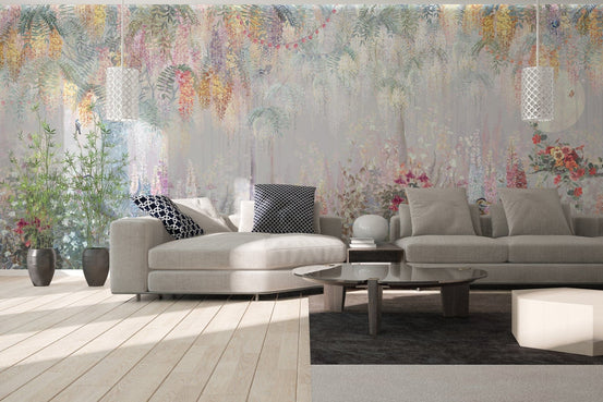 Feathered Euphoria Blushing Jungle Backdrop Mural B493