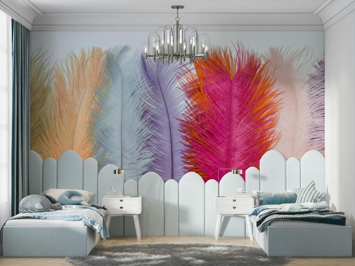 Dreamy feather wallpaper with subtle gradient hues.

