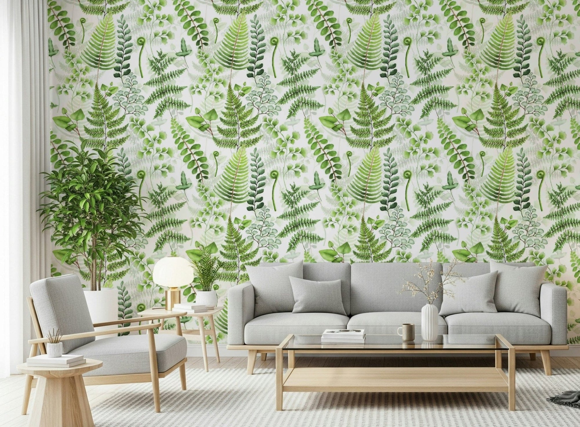 Fern fantasy wallpaper with lush green tropical fern leaves GD7273