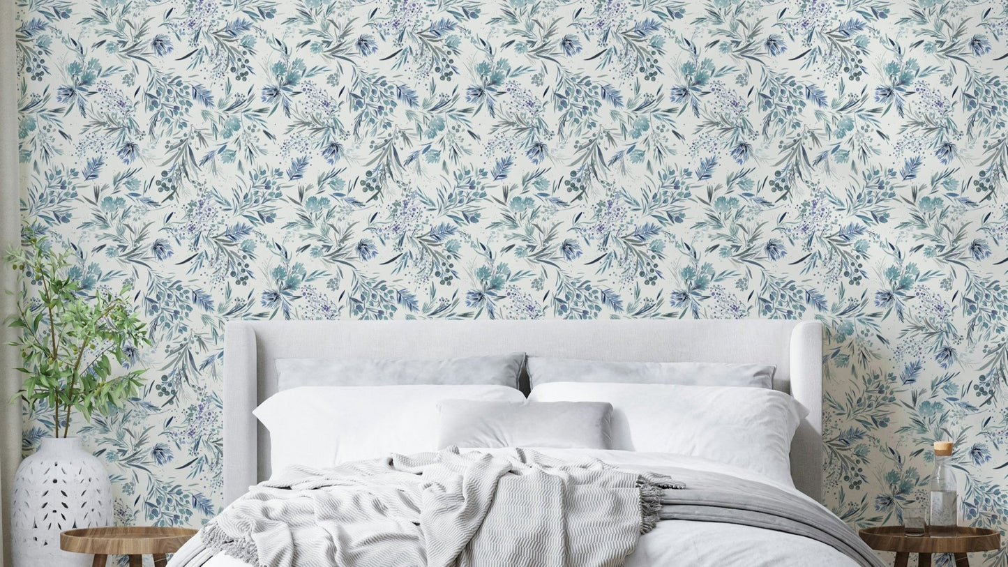 Blue floral wall mural

