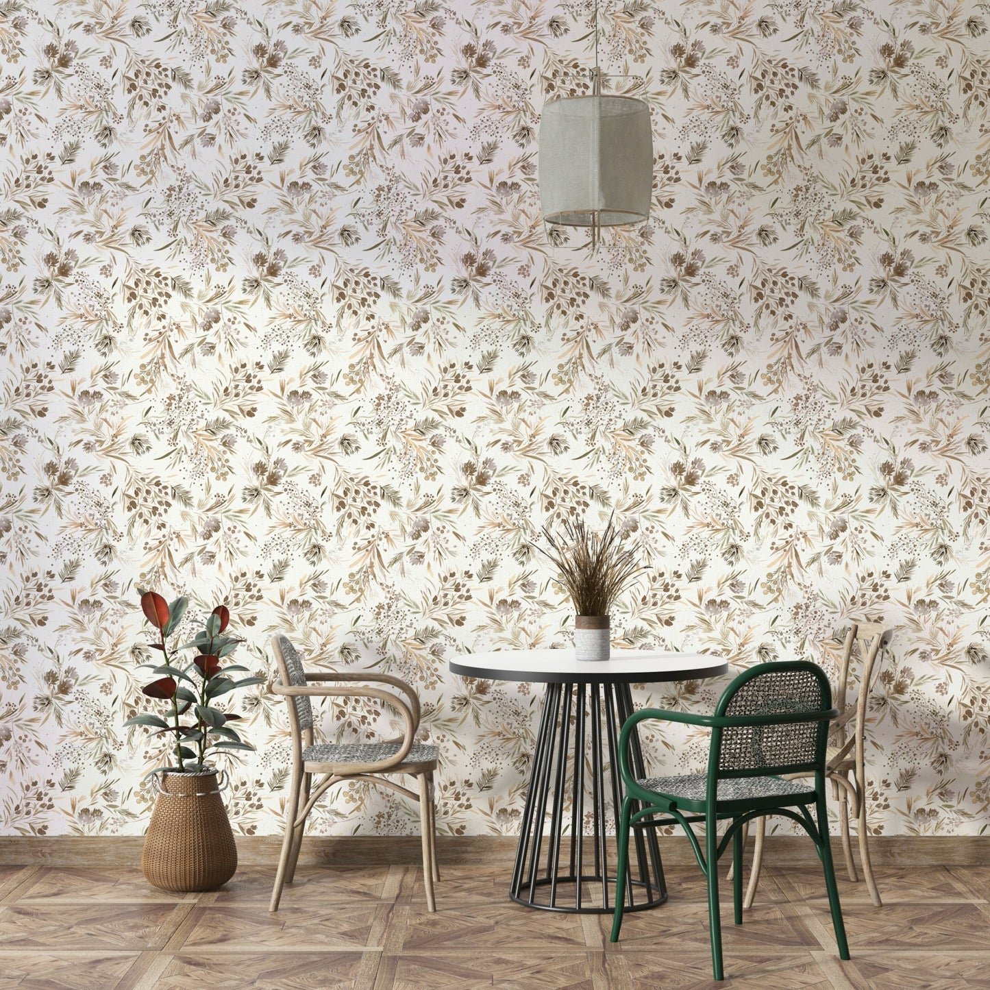 Hand-painted foliage wallpaper

