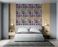 Festive Forest wall mural in a dining room featuring rustic wooden furniture.