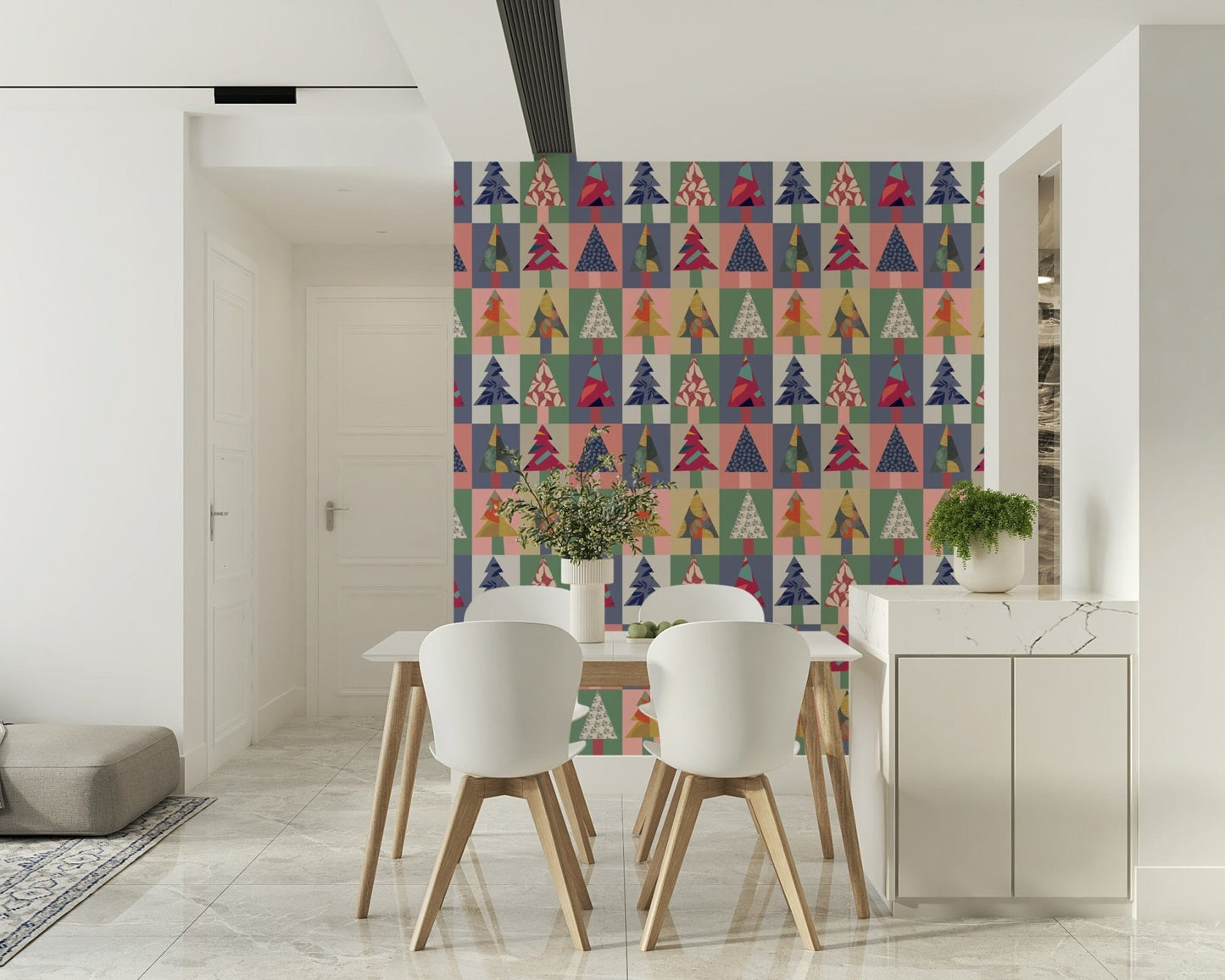 Festive wall mural for a holiday-themed feature wall in a lounge area.