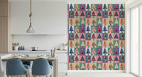 Pine tree Harmony wall mural for a hallway with soft ambient lighting.