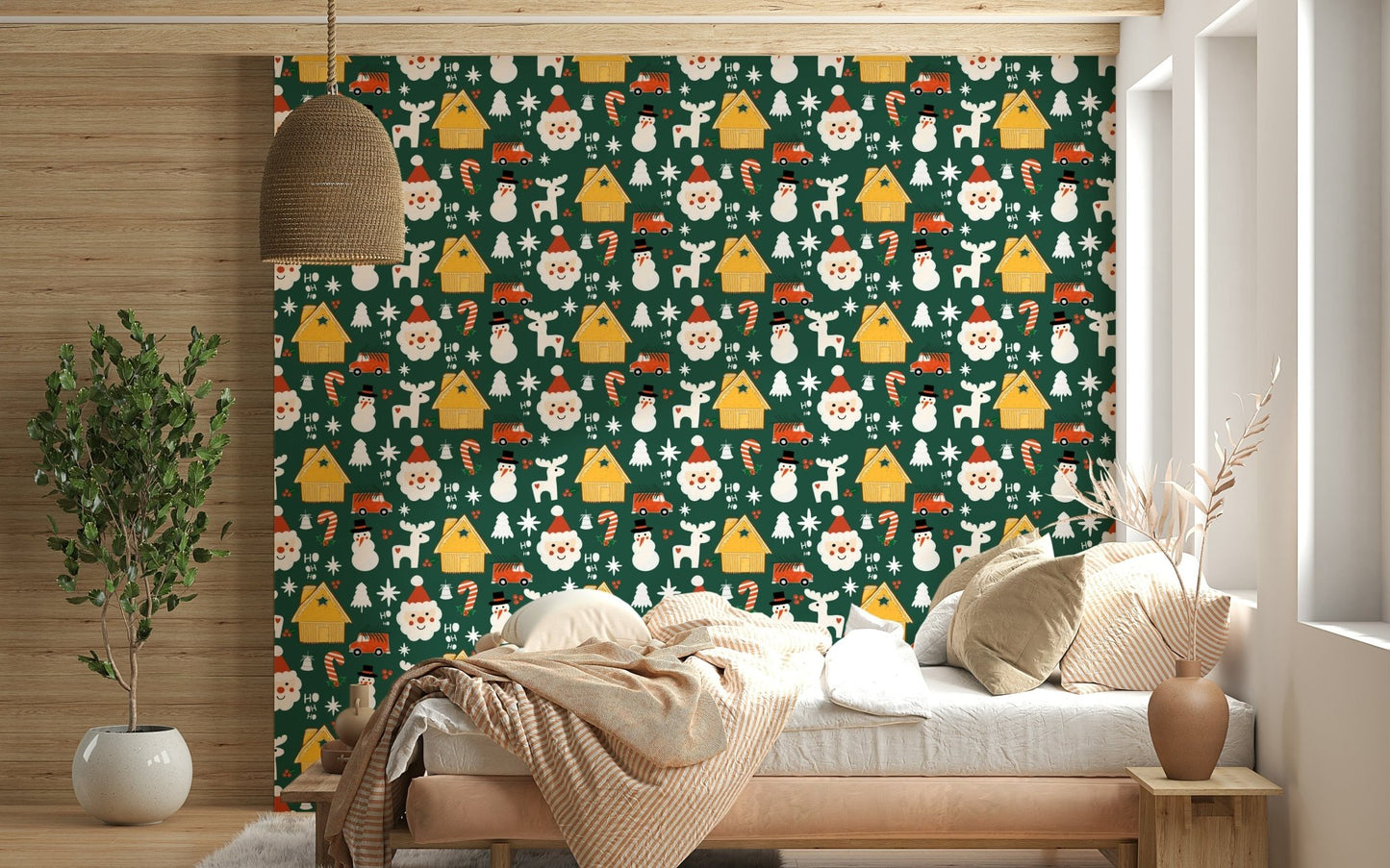 Smiling snowman on the Festive Friends Forever Wallpaper pattern.
