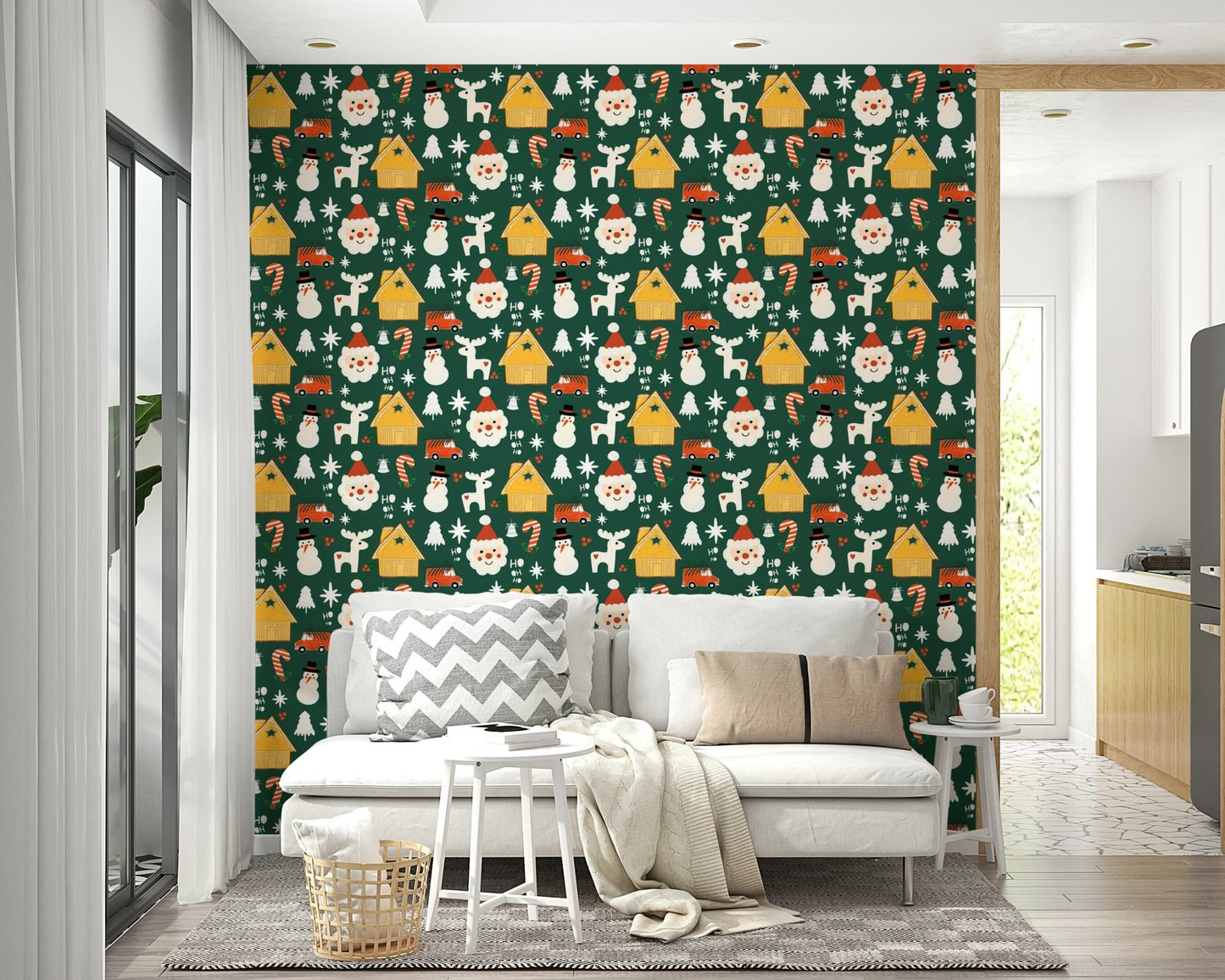 Merry repeat pattern of Festive Friends Forever Wallpaper.
