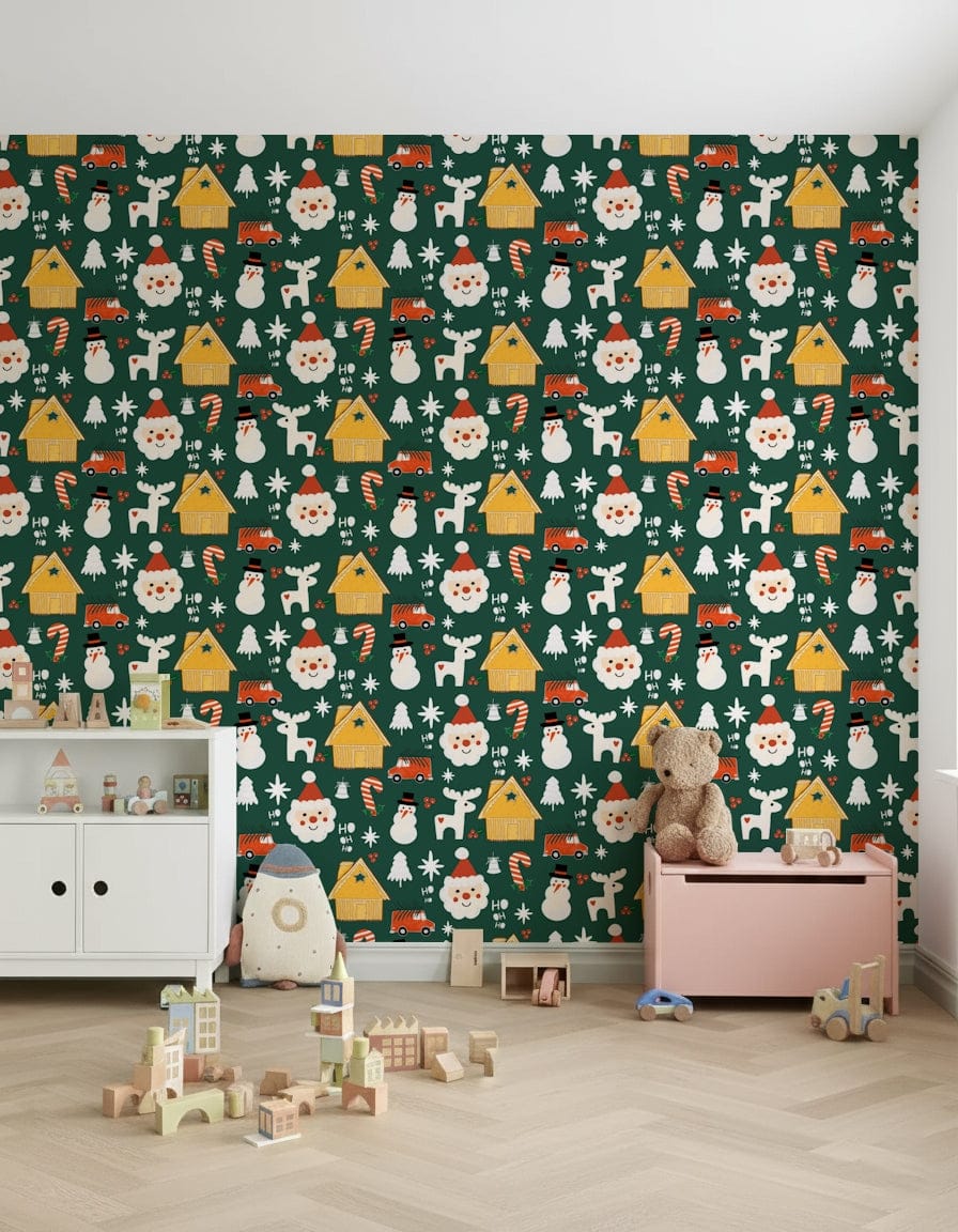 Whimsical candy cane in Festive Friends Forever Wallpaper print.