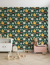 Whimsical candy cane in Festive Friends Forever Wallpaper print.