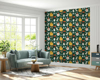 Cozy cabin art on the Festive Friends Forever Wallpaper.
